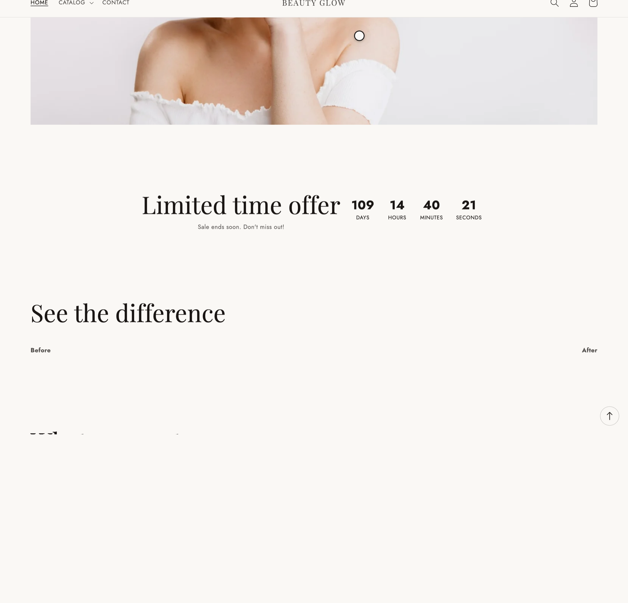 Glow theme countdown timer section for launches and offers