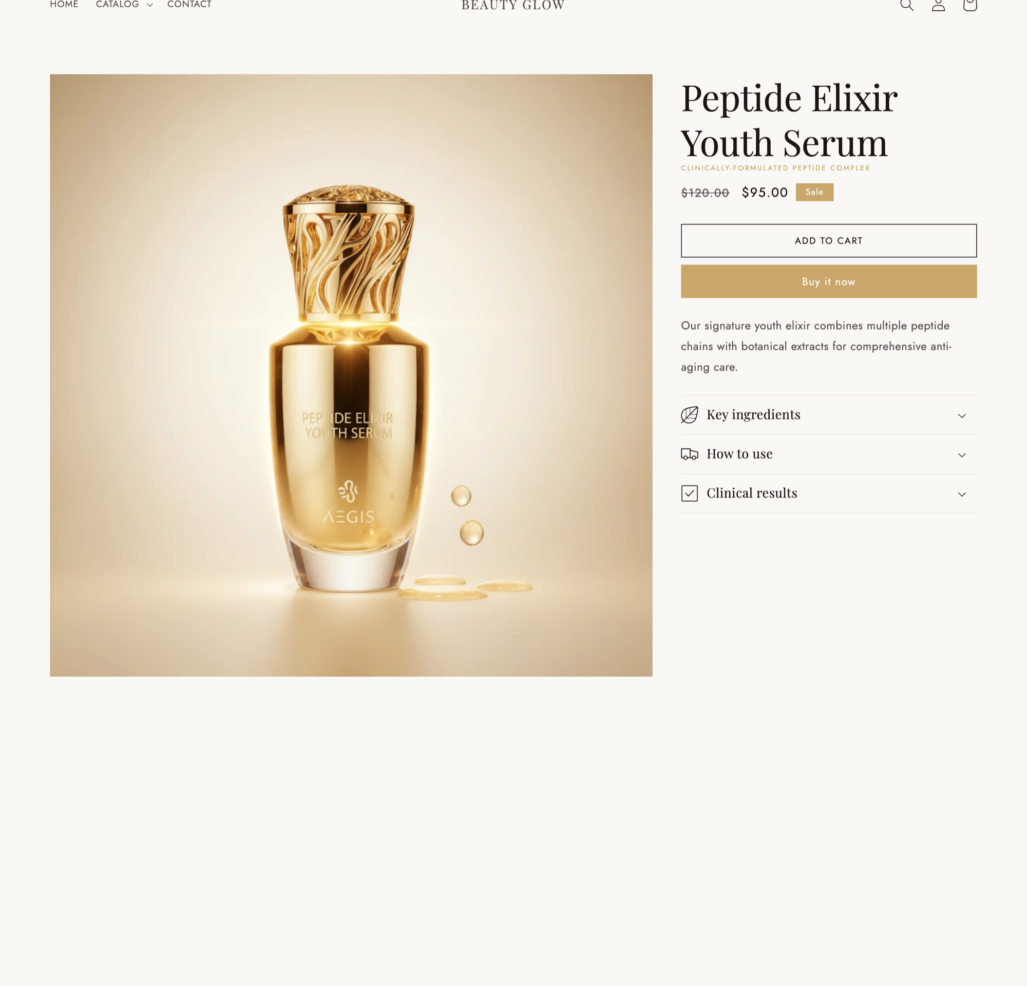 Glow theme product detail page with buy box and product information